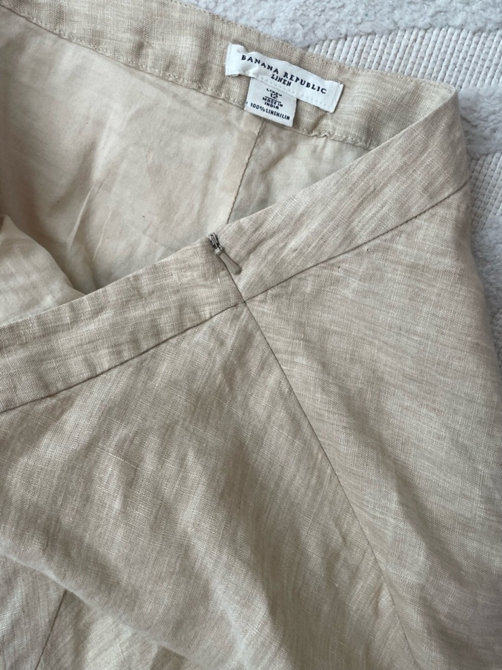 Banana Republic 100% Linen A-Line Midi Skirt Beige Side Zip Lined Size 12 - Picture 4 of 5